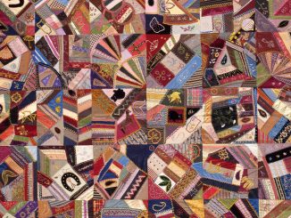 Made in New York, "Quilt Top, Crazy pattern," silk, satin, velvet, and cotton, ca. 1885, Gift of Tracey Blumenreich Zabar, 1989, The Metropolitan Museum of Art.