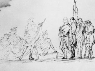John Quincy Adams Ward, "Study for Treaty with Native Americans (from Sketchbook)," graphite on paper, ca. 1860, Gift of Edward R. Groves, 1985, The Metropolitan Museum of Art.