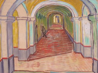 Vincent van Gogh, "Corridor in the Asylum," oil color and essence over black chalk on pink laid ("Ingres") paper, September 1889, Bequest of Abby Aldrich Rockefeller, 1948, The Metropolitan Museum of Art.