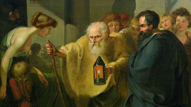 Johann Heinrich Wilhelm Tischbein, "Diogenes Searching for an Honest Man," oil on panel, ca. 1780.