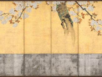 Sakai Hōitsu, "Blossoming Cherry Trees," pair of six-panel folding screens; ink, color, and gold leaf on paper; ca. 1805. Mary Griggs Burke Collection. Gift of the Mary Jackson Burke Foundation, 2015. The Metropolitan Museum of Art.